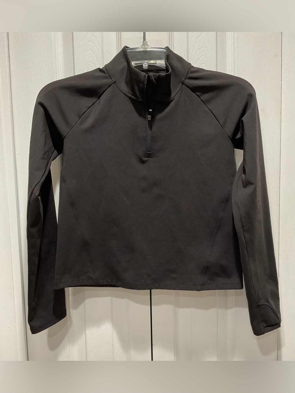 🍏🍏 Athleta Girl Black Icebreaker Half Zip Thin Fleece Lined CroppedTop, M 8/10
